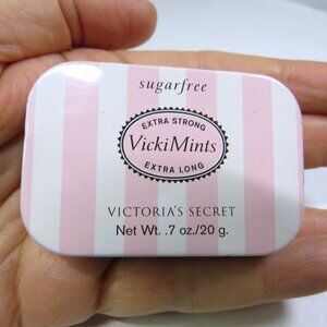 Victoria's secret Vicki mints EMPTY metal tin Pink White Stripes